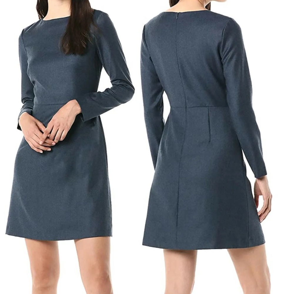 Theory Navy Wool Flannel Long Sleeve Mini Dress Size 6